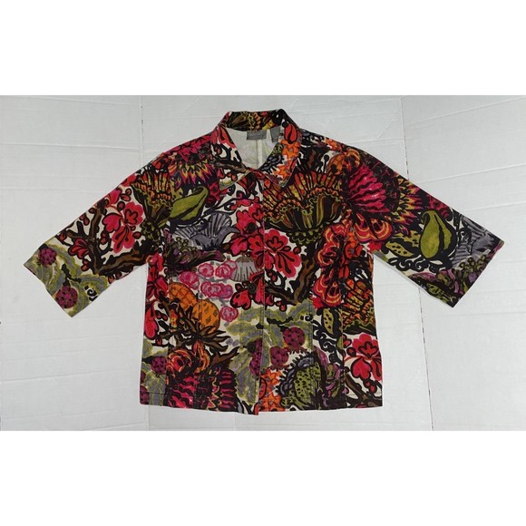 Additions by Chicos Colorful Hawaiian Luau floral Button Artsy Fun Jacket Top 1 - Picture 5 of 11